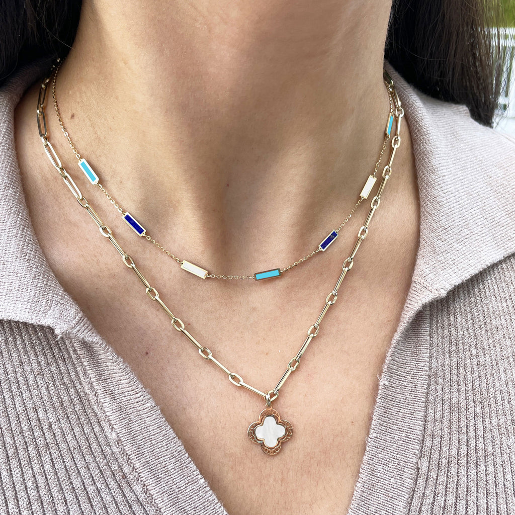 Bar Chain Blue Mixed Bar Chain Necklace – The Lovery