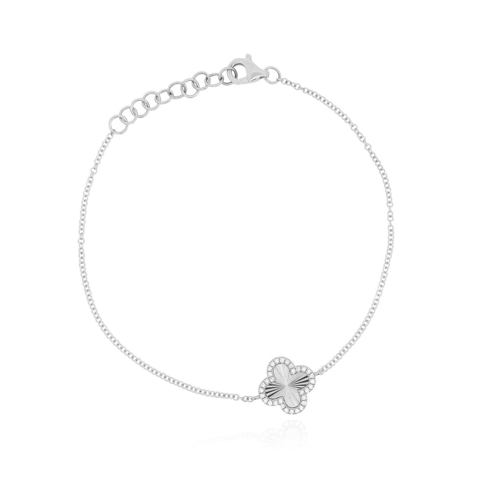 Fluted Gold Diamond Halo Clover Bracelet