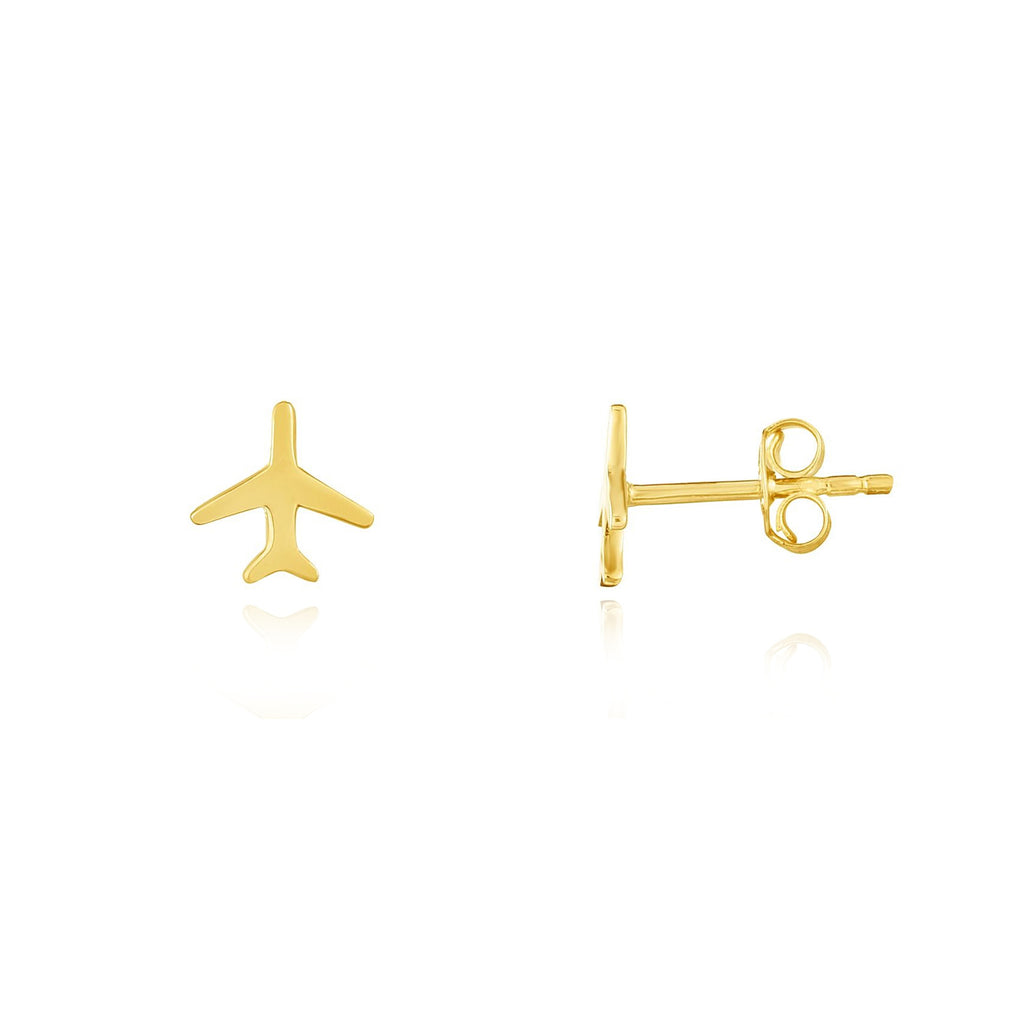 Gold Airplane Stud Earrings