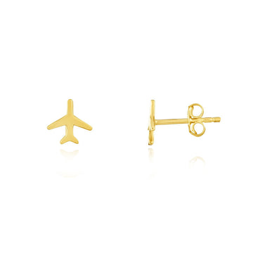 Gold Airplane Stud Earrings