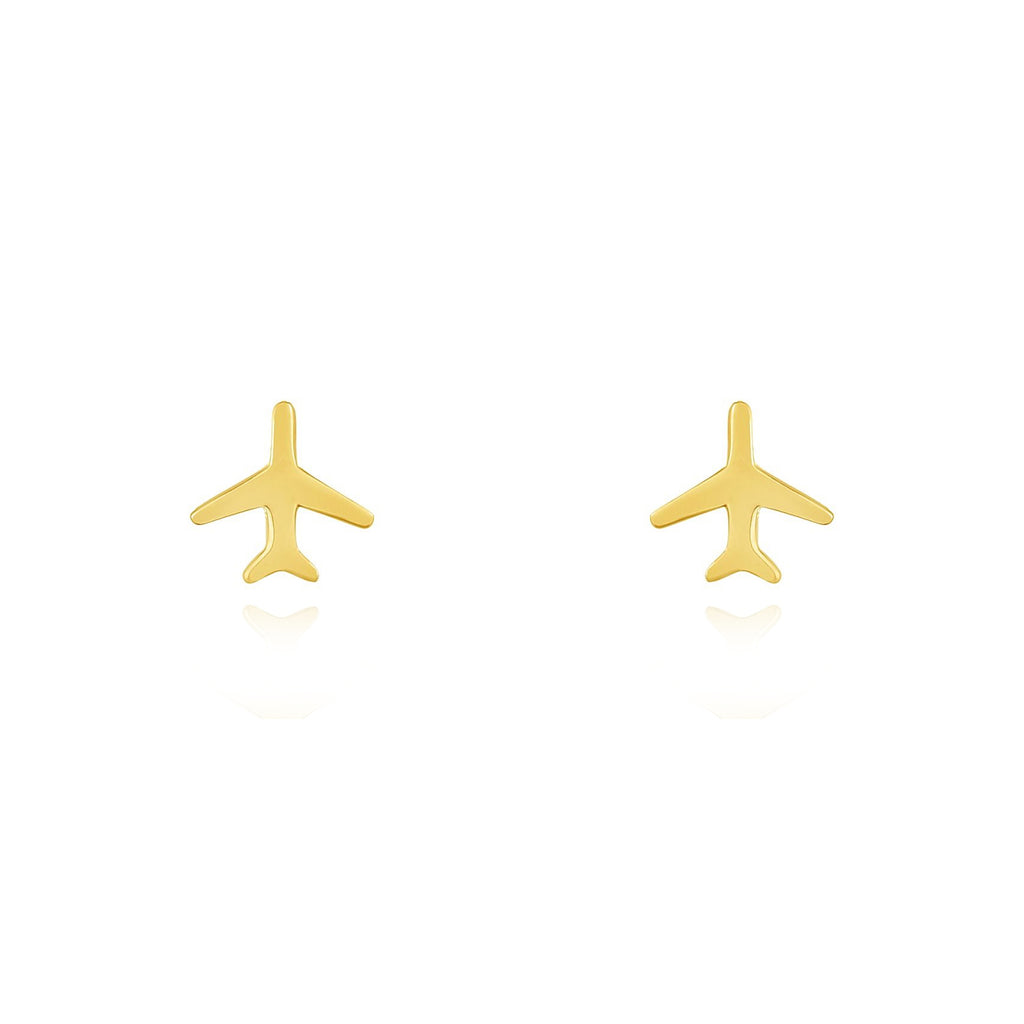 Gold Airplane Stud Earrings Front