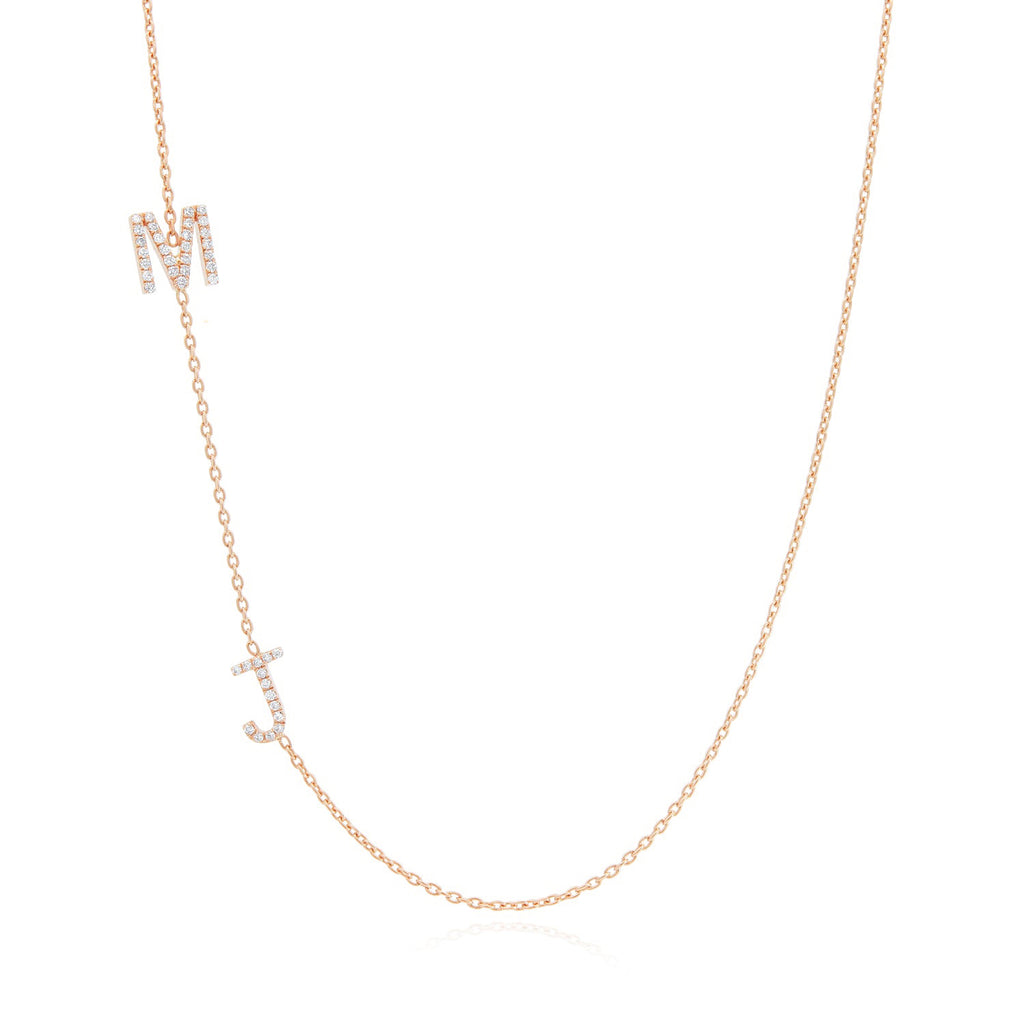 Two Letter Asymmetrical Diamond Initial Necklace