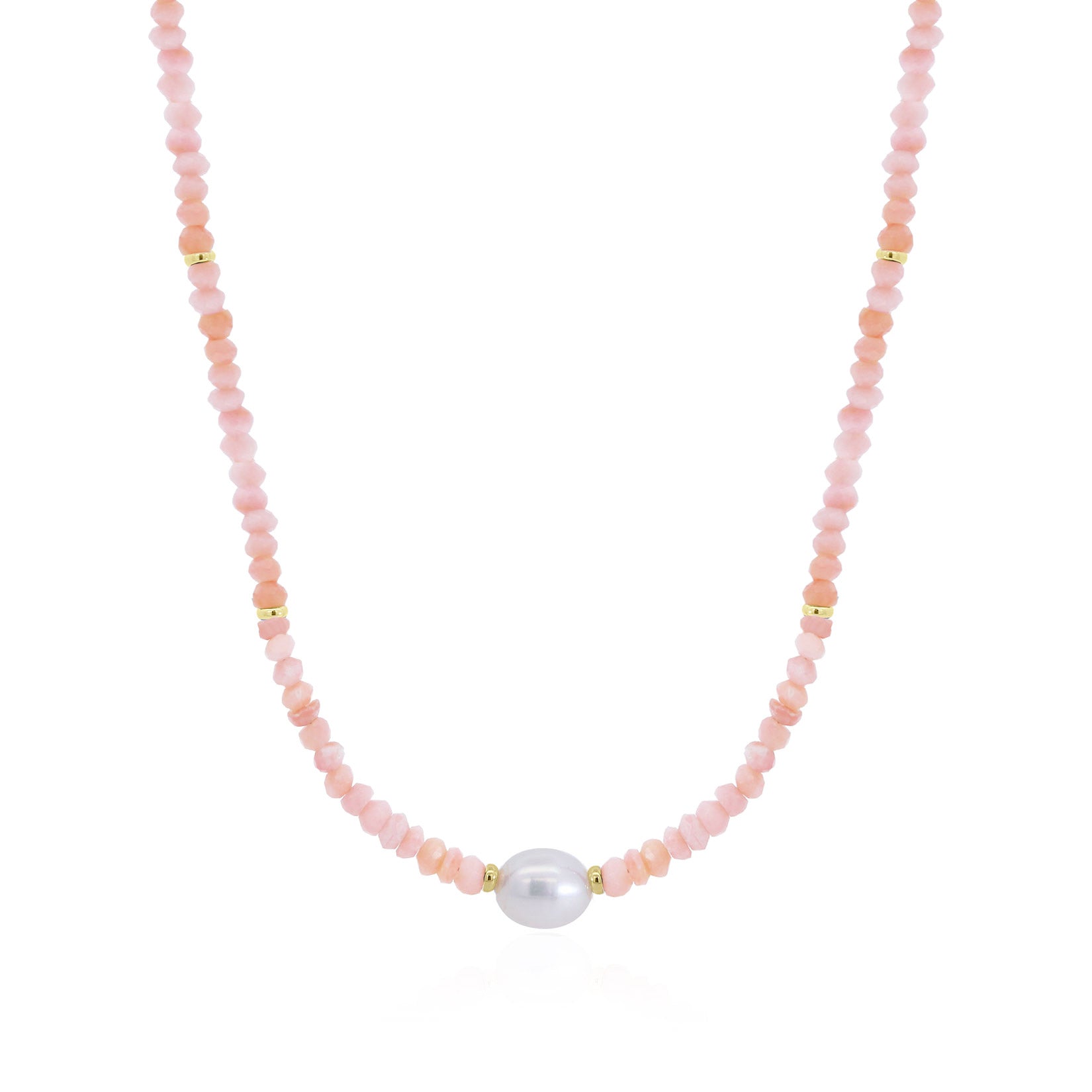 Pink Opal Bead Pearl Necklace