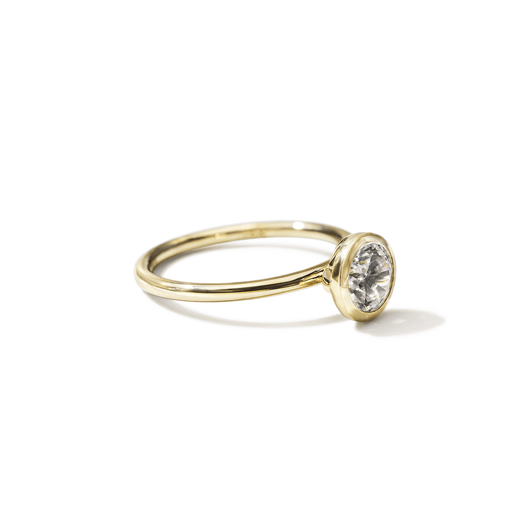 18K Yellow Gold Round Bezel Diamond Engagement Ring