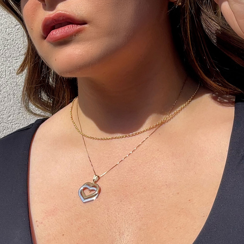 Two Tone Double Golden Heart Necklace