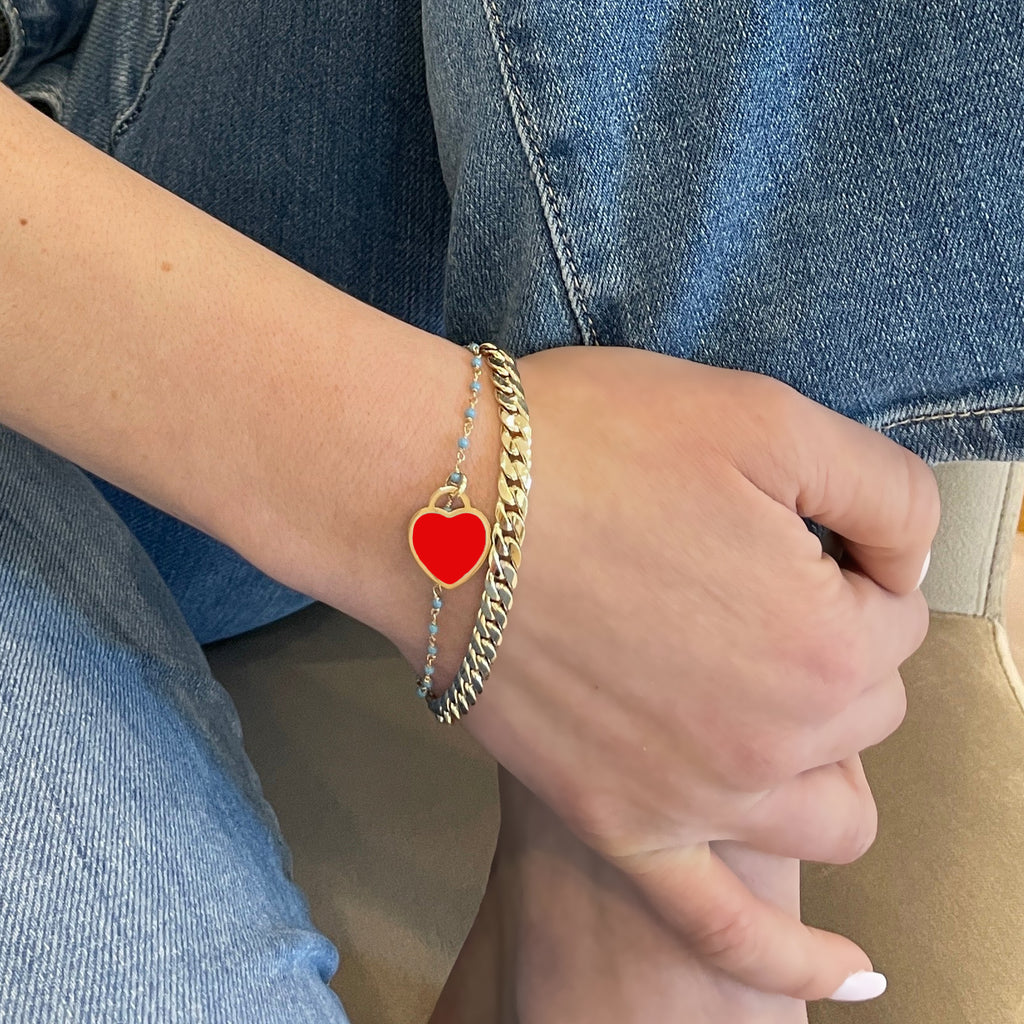 Coral Heart Padlock Charm