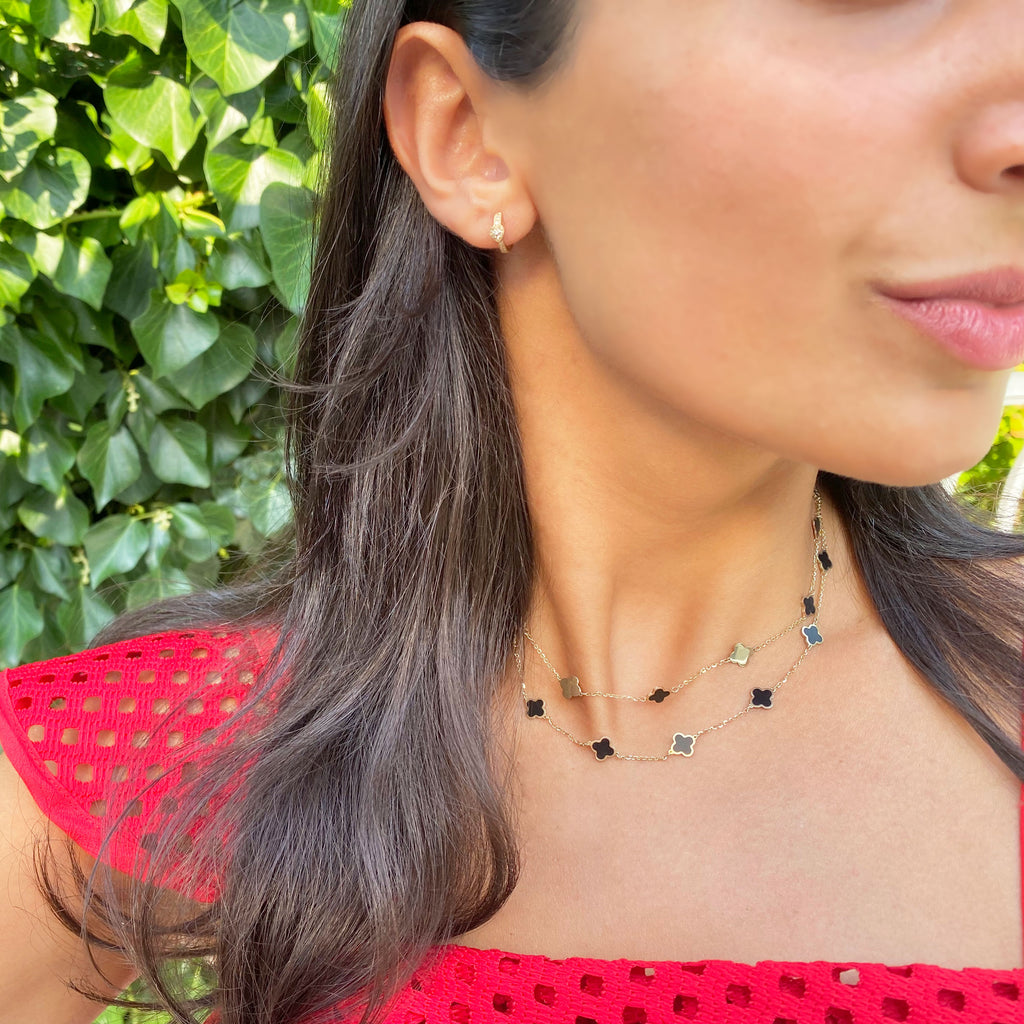 Mini Onyx Clover Necklace