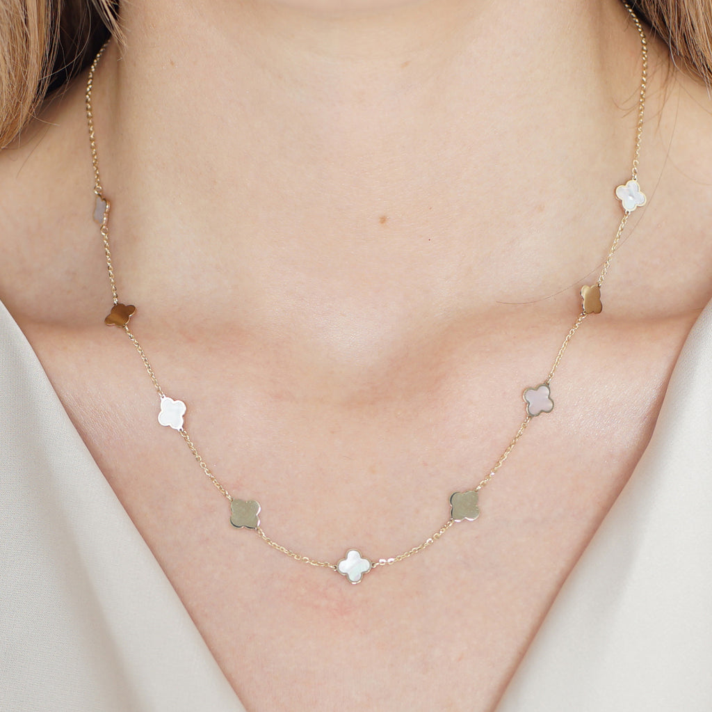 Mini Mother of Pearl and Gold Clover Necklace