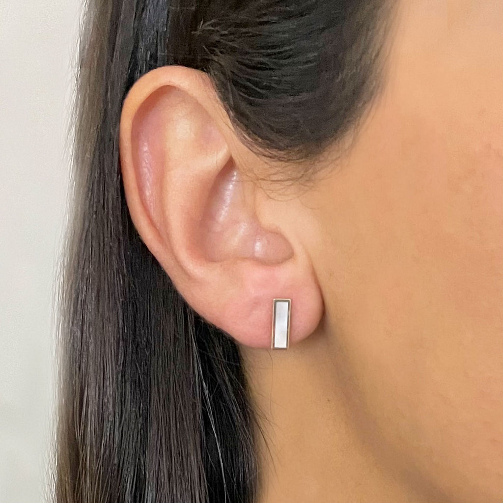 Mother of Pearl Baguette Stud Earrings
