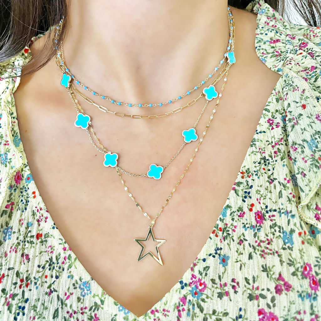 Large Turquoise Clover Necklace