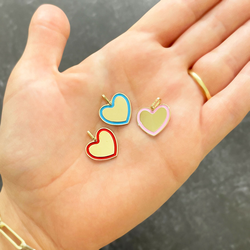 Pink Enamel Golden Heart Charm