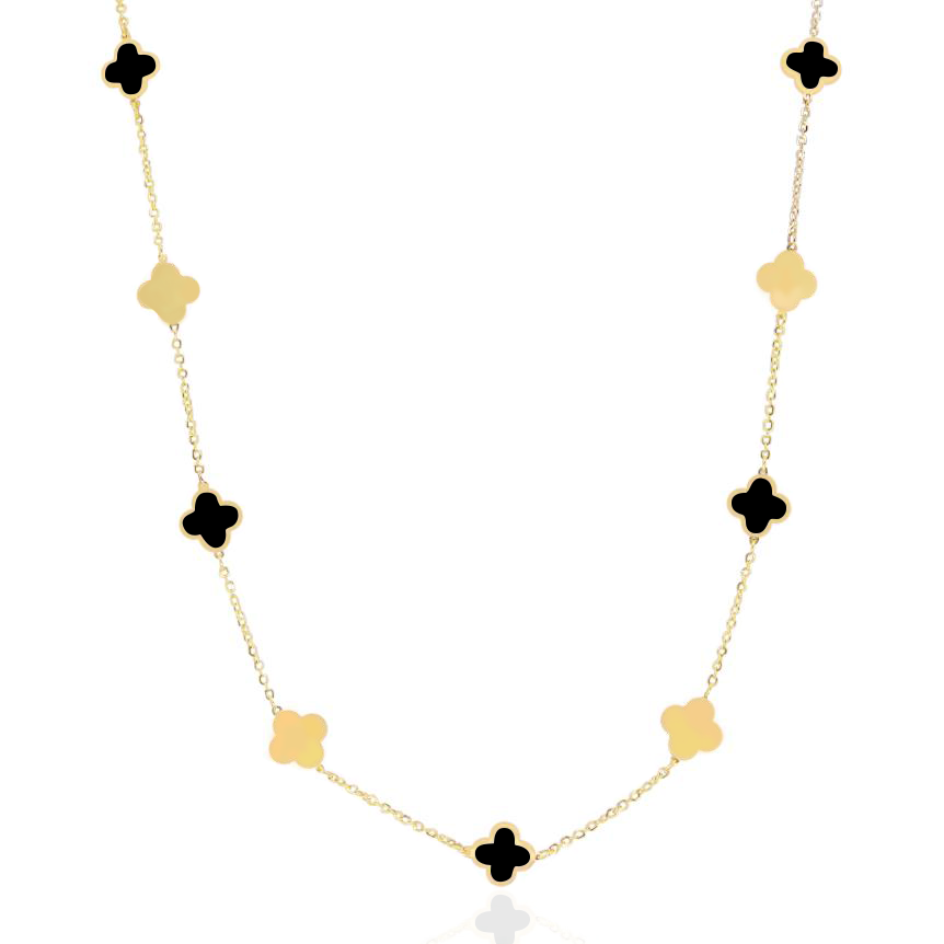 CLOVER EARRINGS GOLD ONYX MOP 3 MOTIF