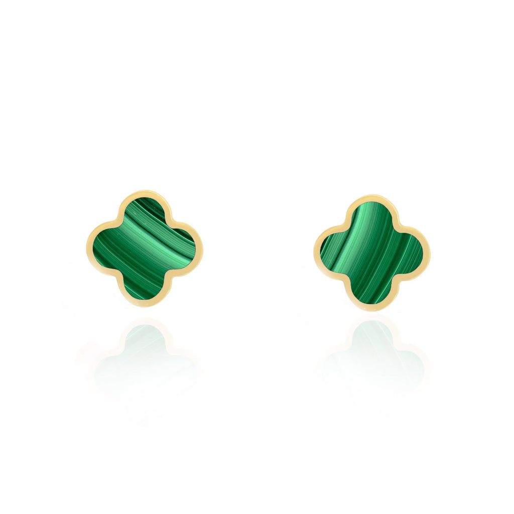 Large Malachite Clover Stud Earrings