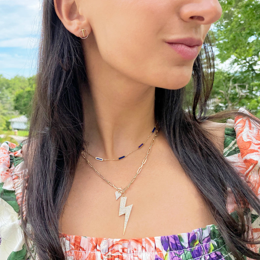 Baguette Lapis Half Chain Necklace